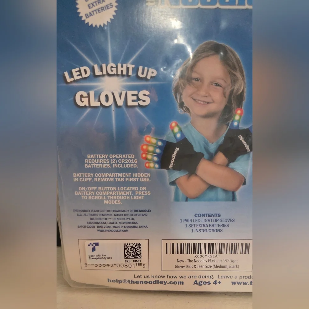 The Noodley: LED Light Up Gloves for Kids Ages 4+ Brand New